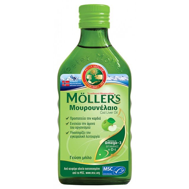 MOLLER'S - Μουρουνέλαιο (Cod Liver Oil) Apple Flavour, 250 ml